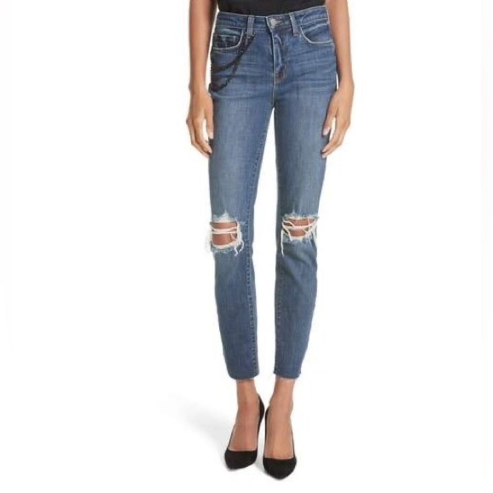 🆕 L’AGENCE “Luna” high rise straight leg distressed jeans Size 28